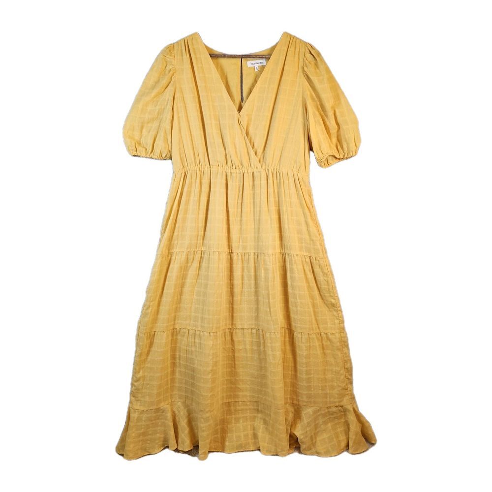 Heartloom Tiered Midi Dress Cottagecore Boho Prairie Hippie Yellow 100% Cotton M